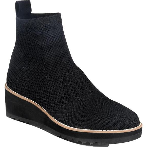 Eileen Fisher London Womens Black Stretch Knit Wedge Platform Ankle Boots Size 5 - Picture 1 of 12